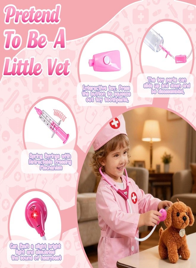 LOUVPY Girl Toys Doctor Kit for Toddlers 3-5 with Plush Dog, 39 PCS Kids Vet Play Set with Heartbeat Sound Stethoscope & Dress Up Toddler Doctor Costume & Hat, Pretend Play Pet Vet Toy for Girls Gifts - Image 4